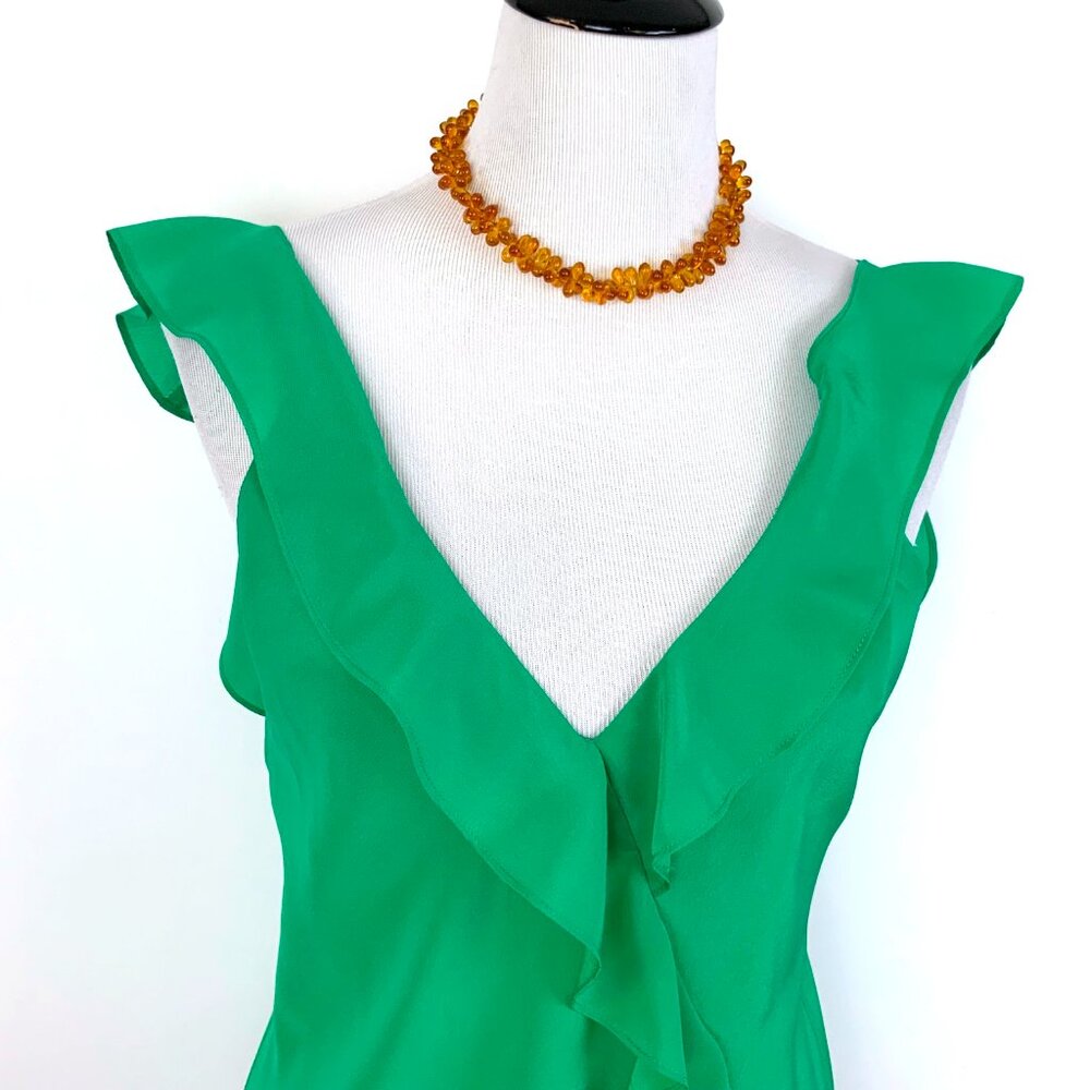 Amanda Uprichard Silk Ruffle Front Spaghetti Strap Cami Top Kelly Green Medium - Picture 4 of 16